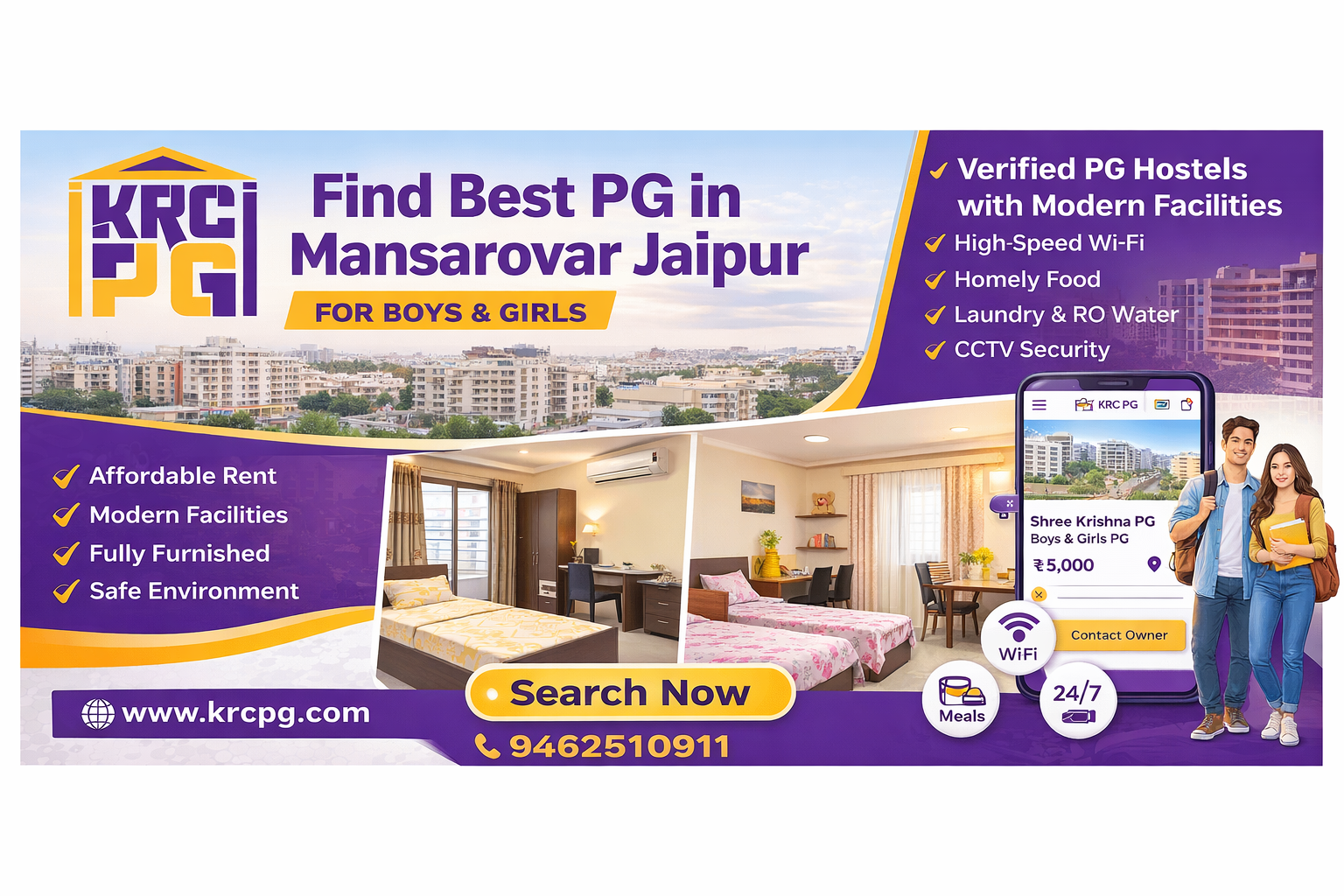 Find Best PG in Mansarovar Jaipur for Boys & Girls | KRC PG App