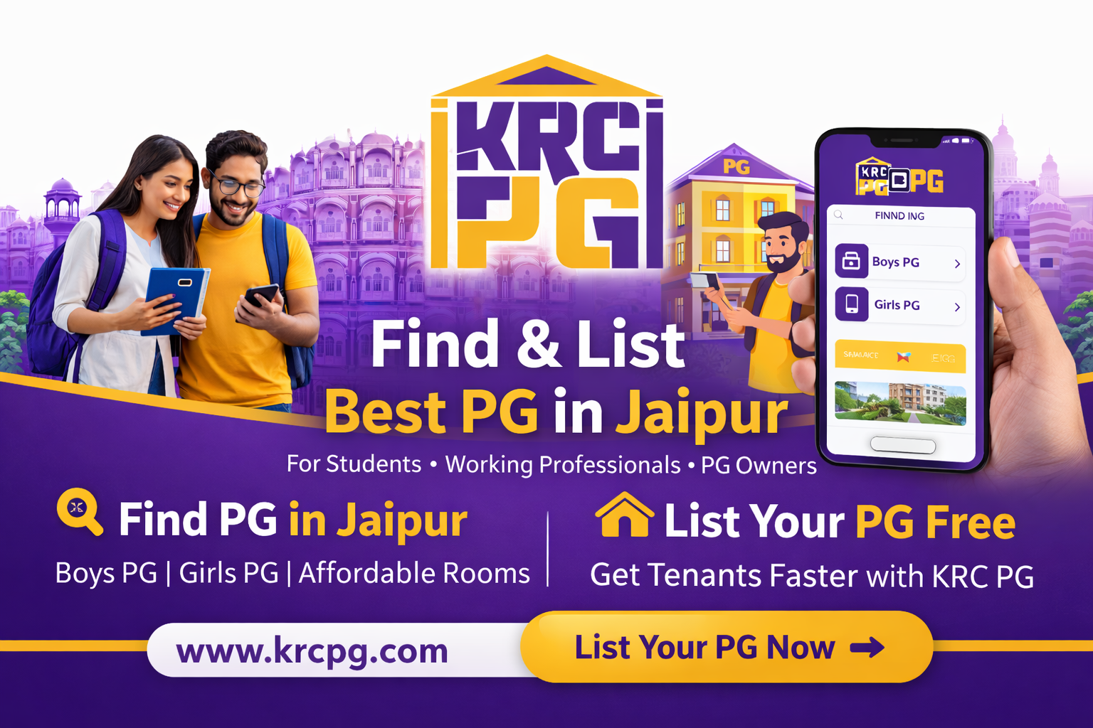 Find the Best PG in Jaipur Easily with KRC PG – Smart PG Listing Platform for Tenants & Owners