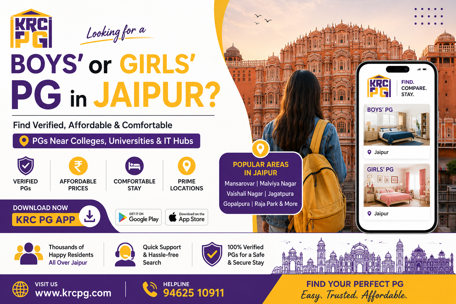 Now It's Easy to Find Boys' & Girls' PG in Jaipur | KRC PG App