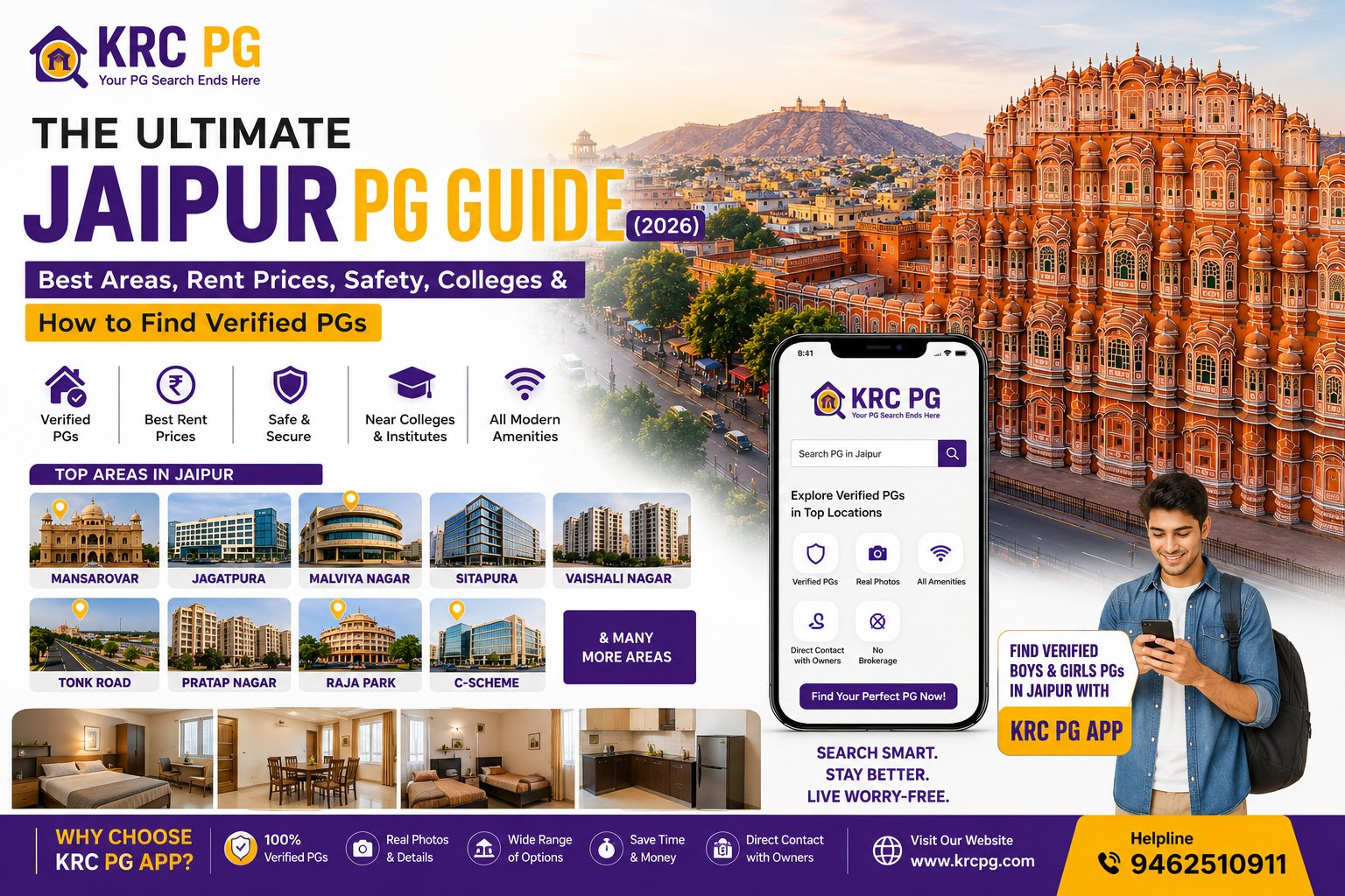 The Ultimate Jaipur PG Guide (2026): Best Areas, Rent Prices, Safety, Colleges & Verified PGs | KRC PG App