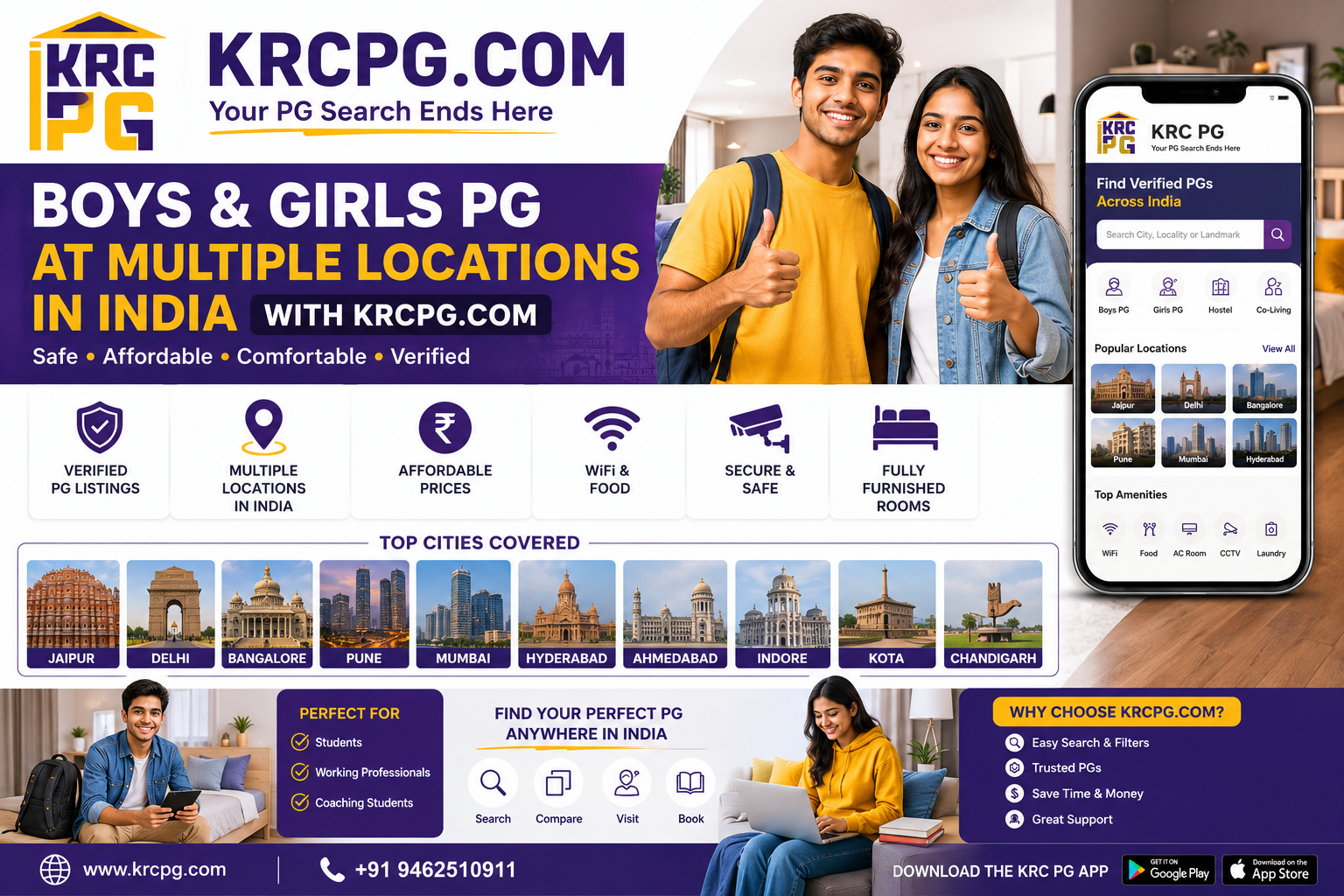 Boys and Girls PG at Multiple Locations in India with KRCPG.COM – Find Your Perfect Stay