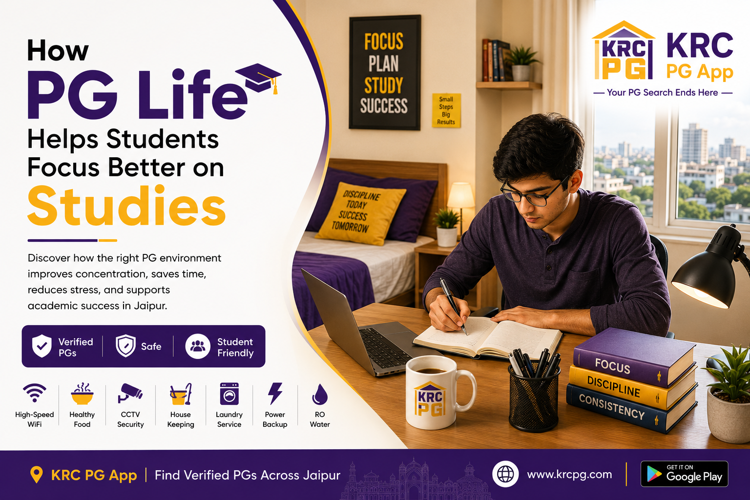 How PG Life Helps Students Focus Better on Studies in Jaipur | KRC PG App